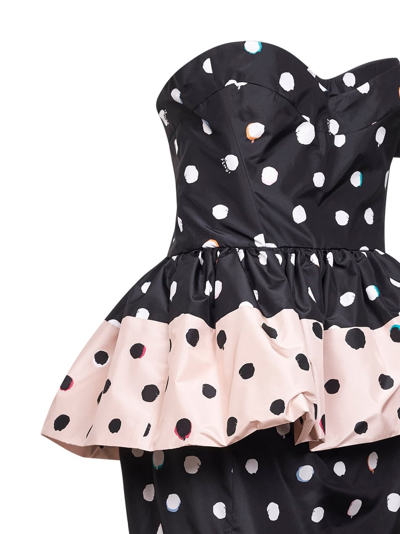 black printed taffeta bustier minidress by Selfnex