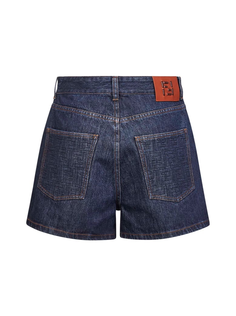 dark blue stretch cotton denim shorts by Selfnex