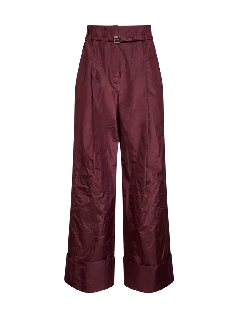 burgundy silk taffeta high-rise trousers by Selfnex