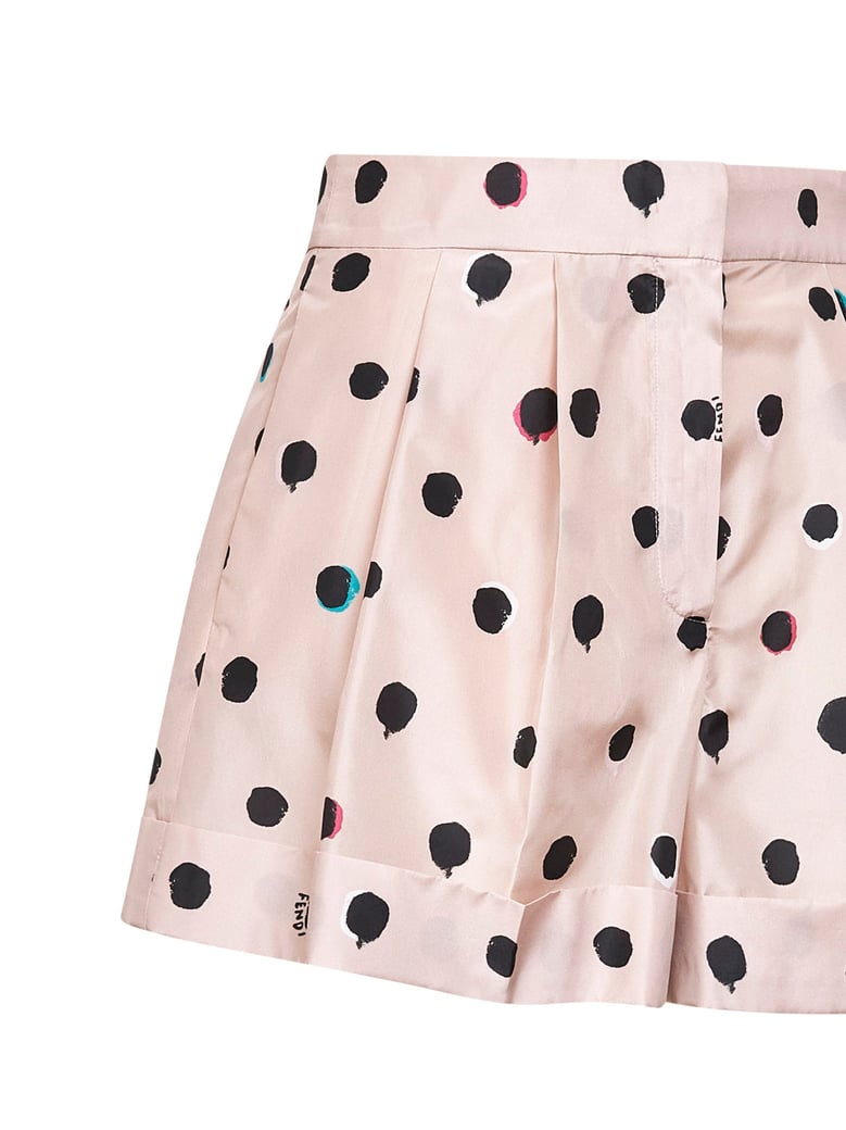 pink printed silk taffeta shorts by Selfnex