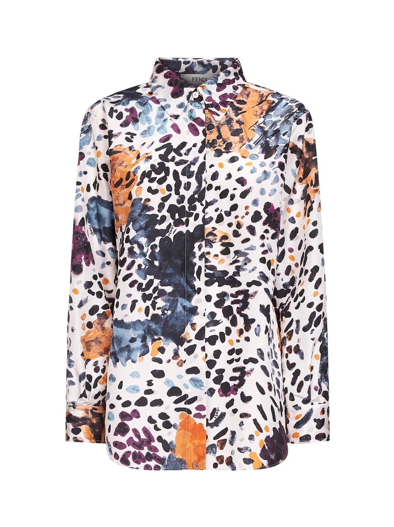 ivory printed silk taffeta shirt by Selfnex