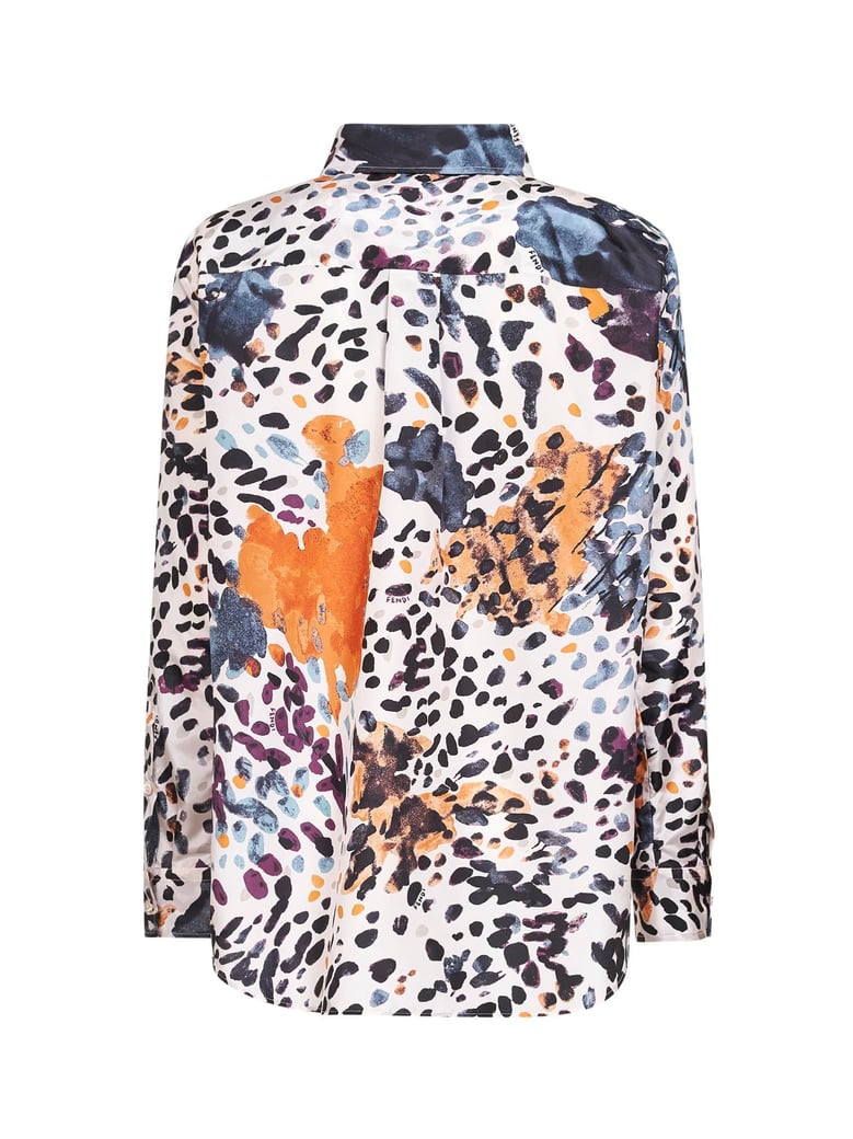 ivory printed silk taffeta shirt by Selfnex