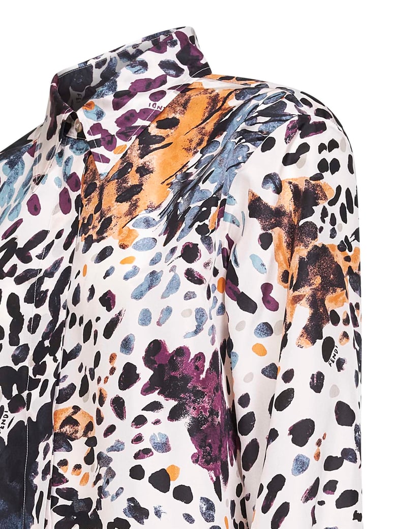 ivory printed silk taffeta shirt by Selfnex