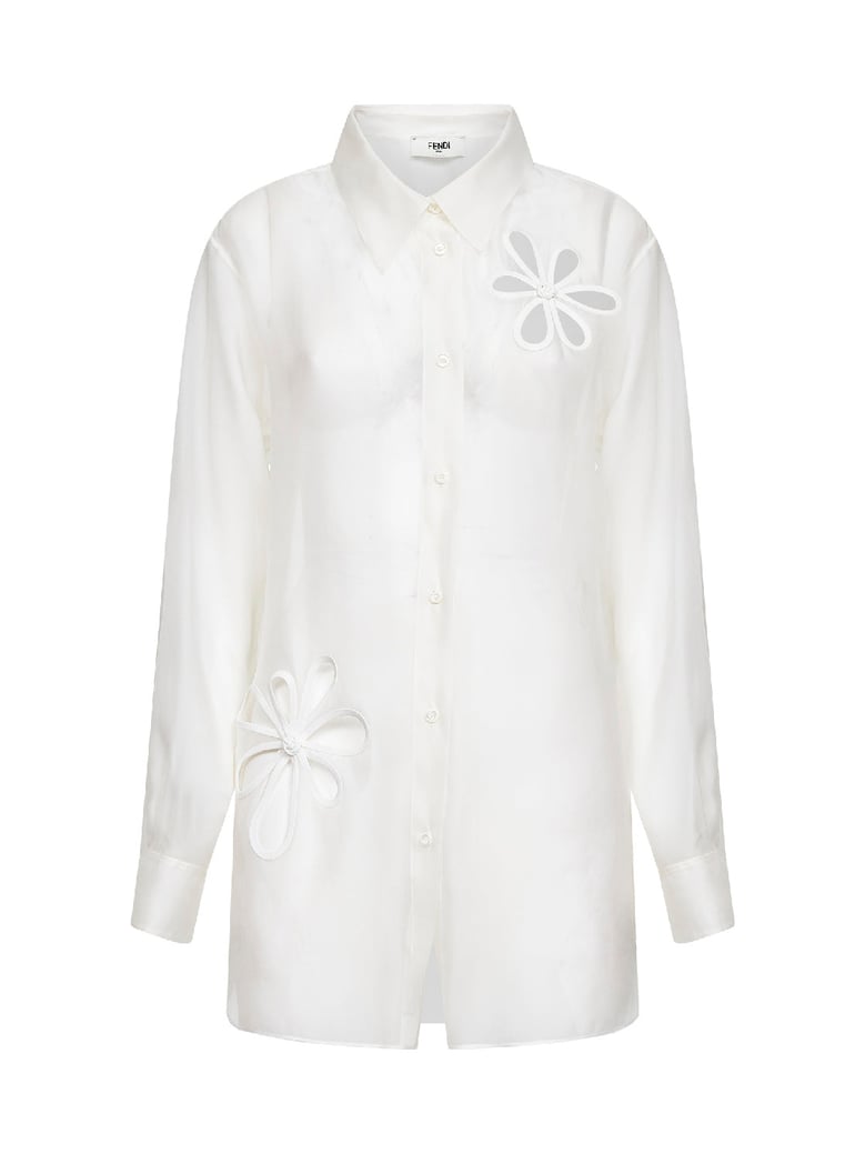 shirt with ajour organza motif white by Selfnex