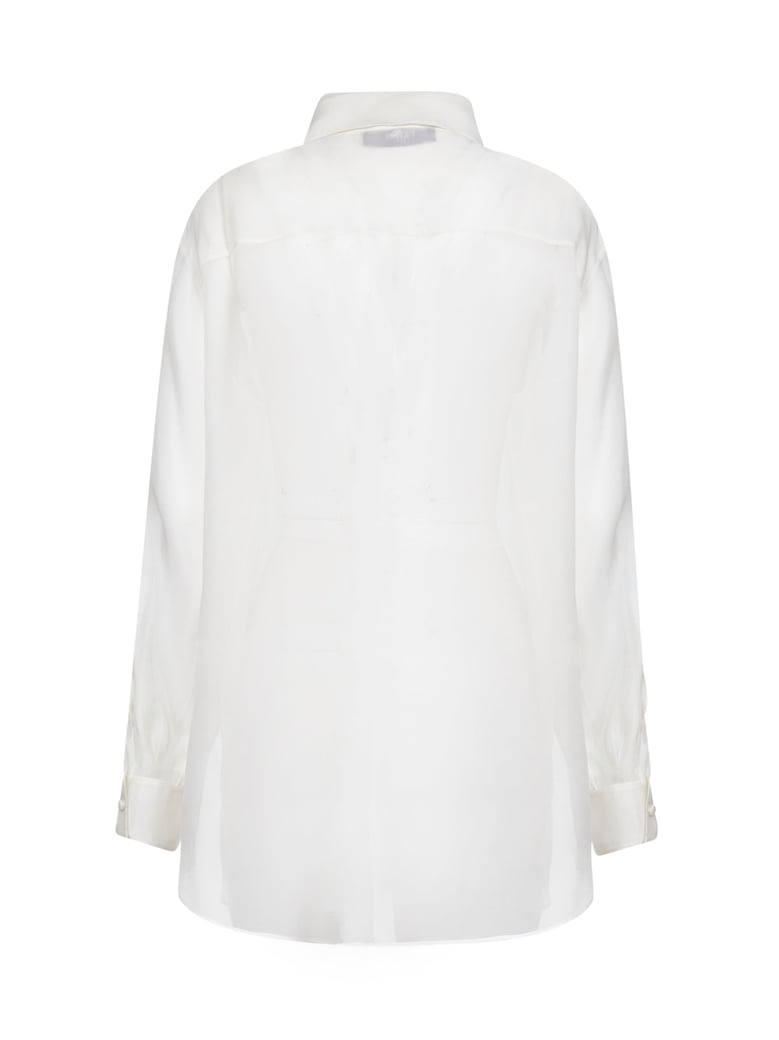 shirt with ajour organza motif white by Selfnex