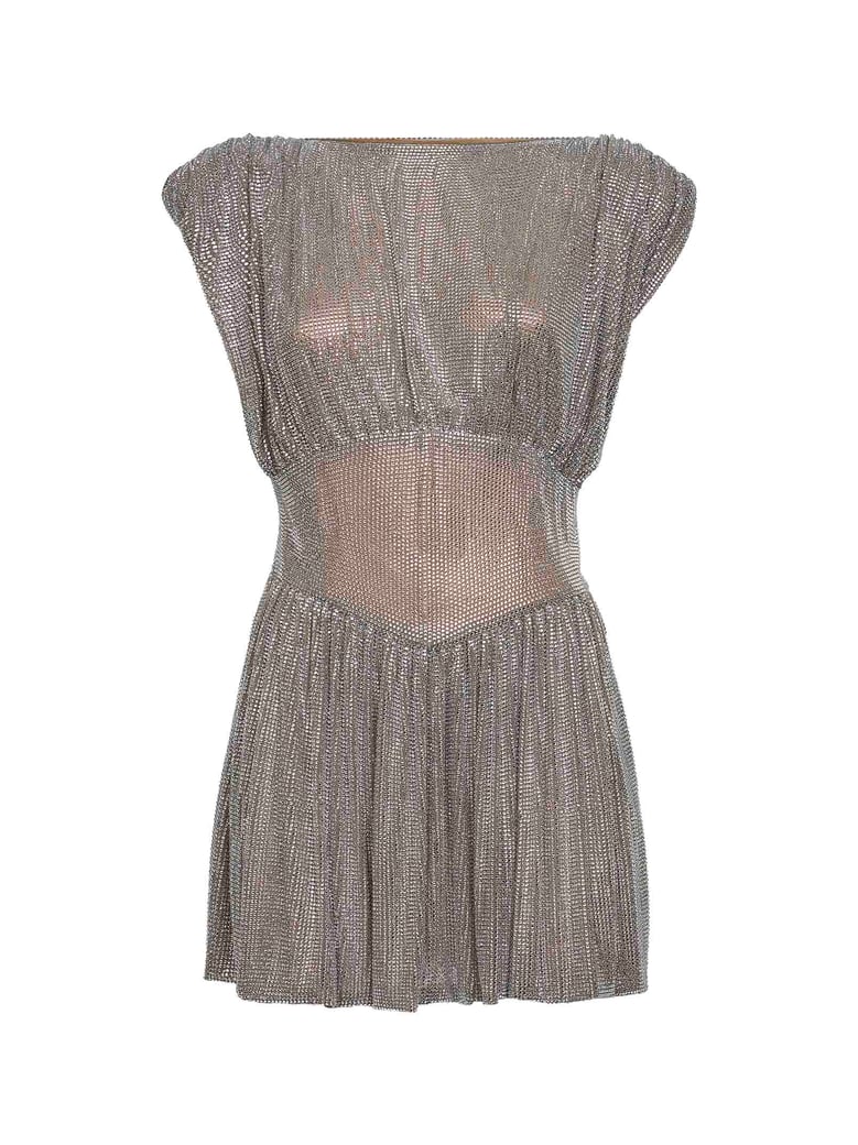 silver crystal gathered mini dress by Selfnex