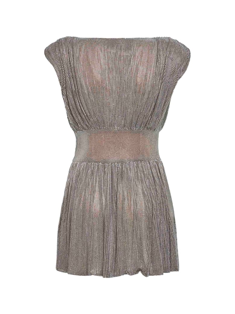 silver crystal gathered mini dress by Selfnex