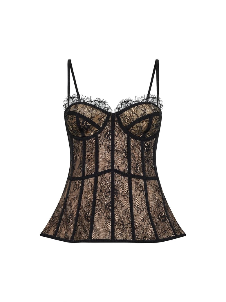 black lace peplum bustier top by Selfnex