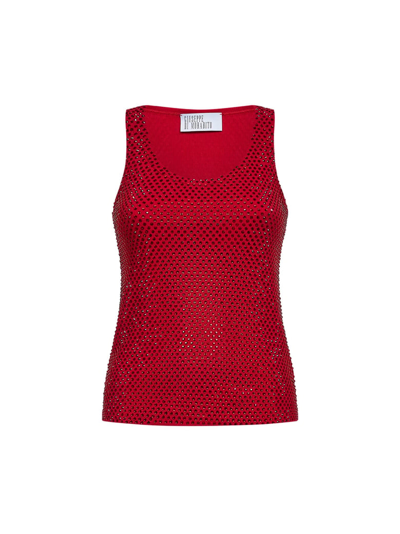 tank top crystal-embellished red cotton by Selfnex