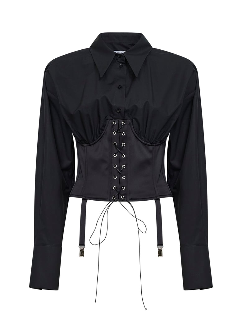 shirt cotton poplin bustier black by Selfnex