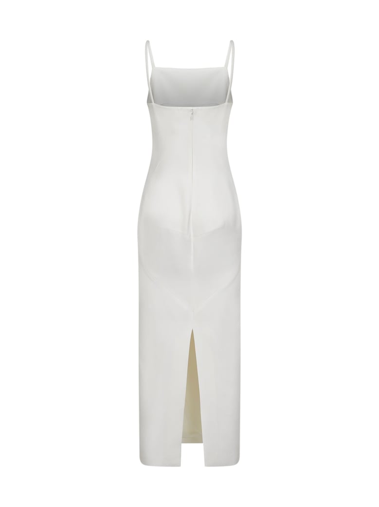 ivory crepe cady long dress with slit by Selfnex