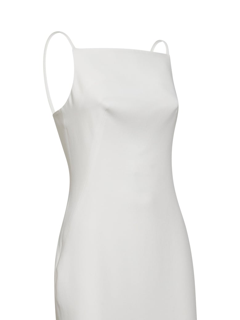 ivory crepe cady long dress with slit by Selfnex