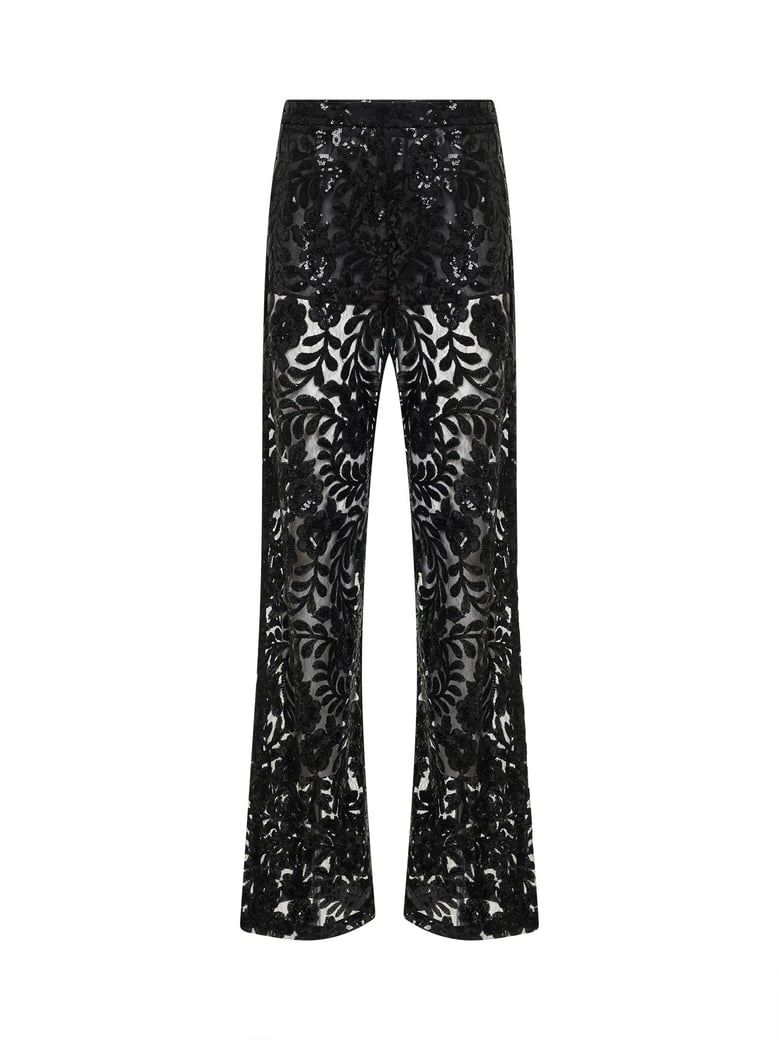 black sequin-embroidered tulle trousers by Selfnex