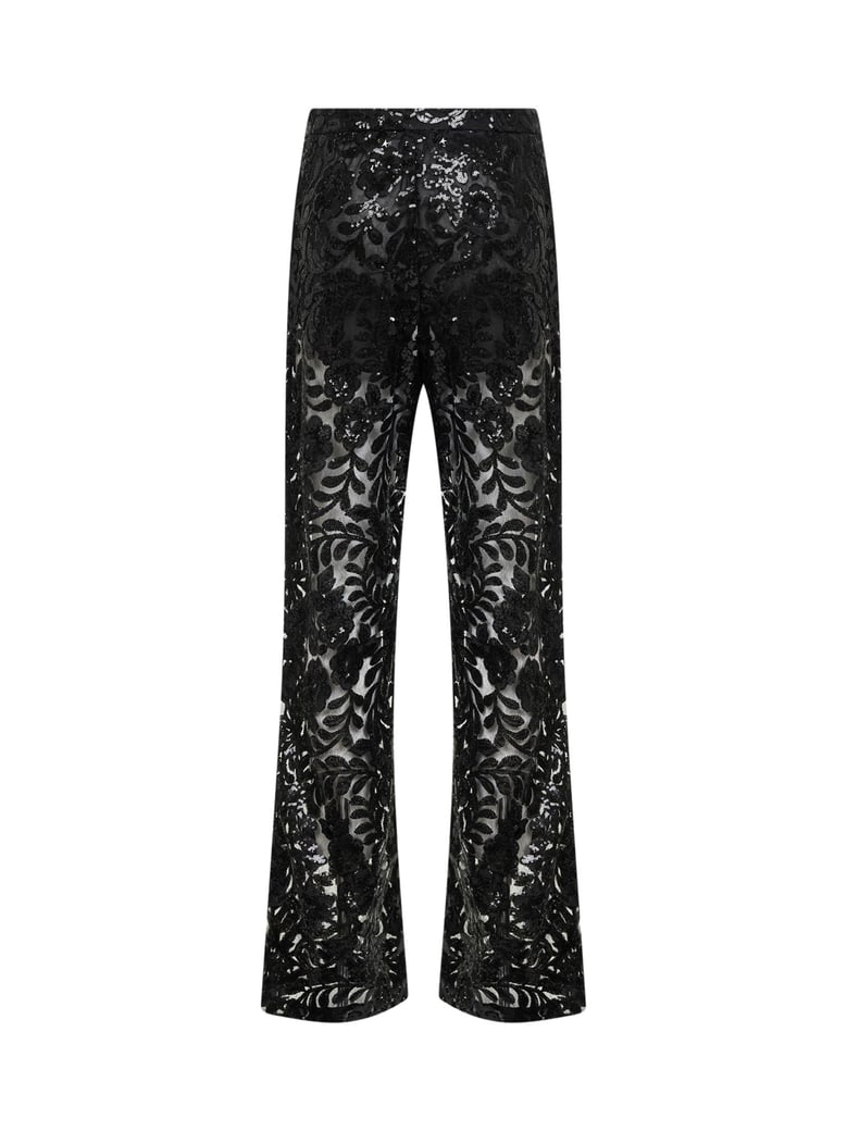 black sequin-embroidered tulle trousers by Selfnex