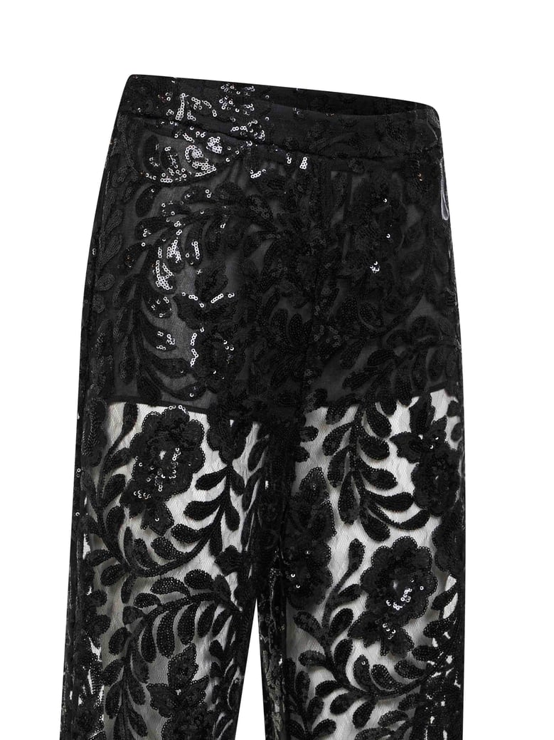 black sequin-embroidered tulle trousers by Selfnex