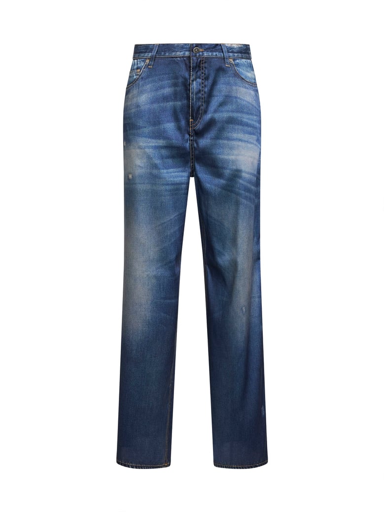blue denim print boyfriend trousers by Selfnex