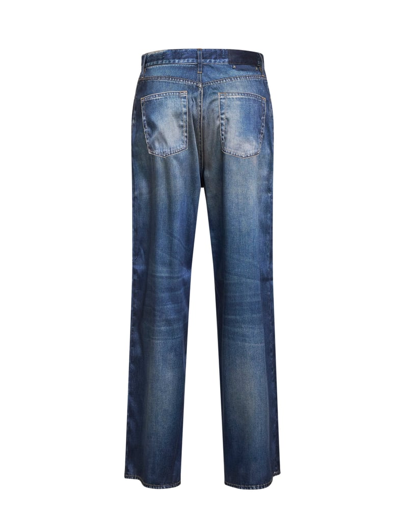 blue denim print boyfriend trousers by Selfnex