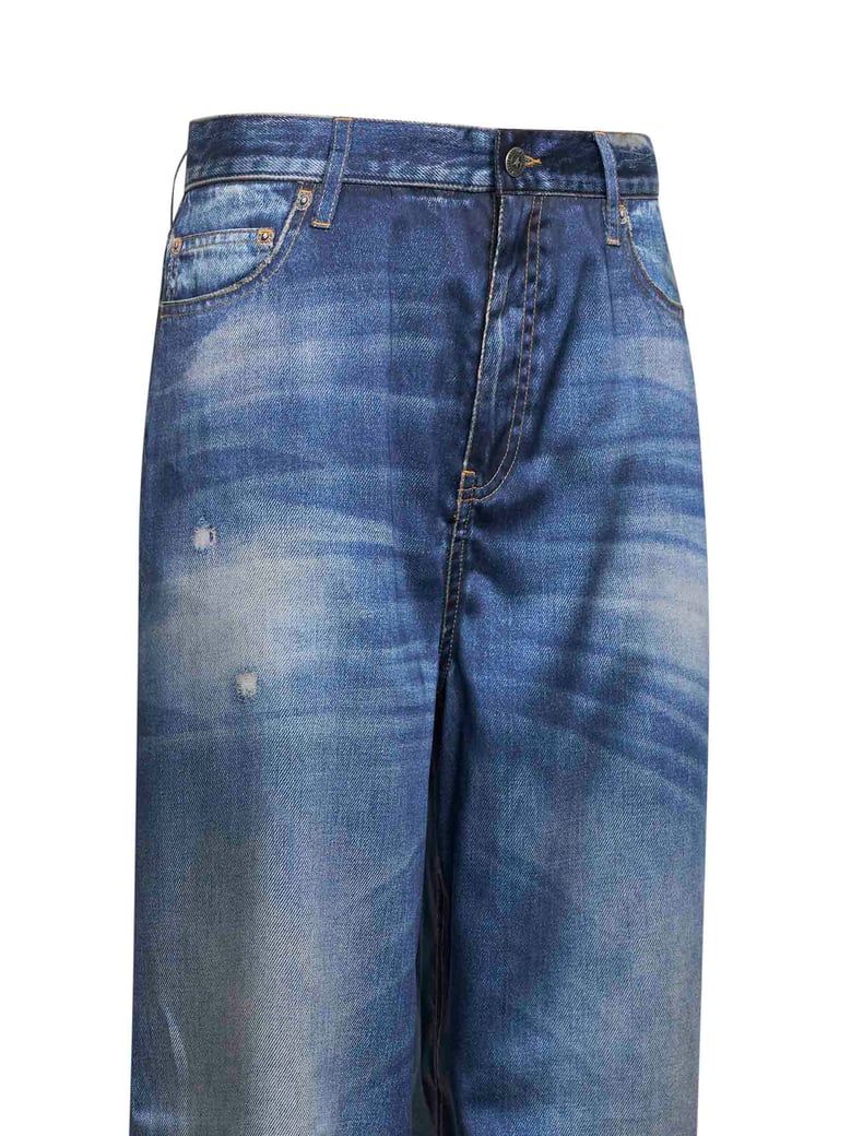 blue denim print boyfriend trousers by Selfnex