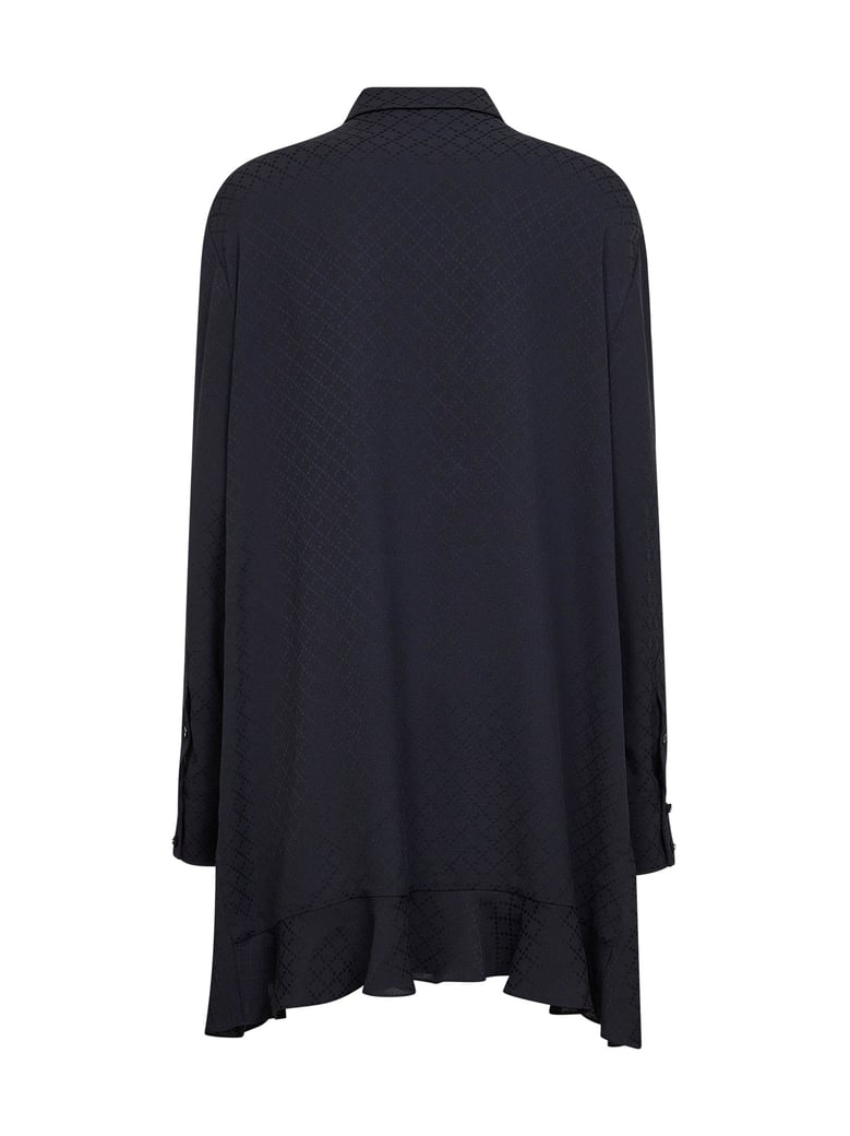 dark blue jacquard silk blend mini shirt dress by Selfnex