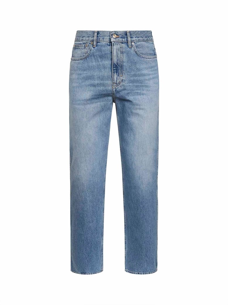 light blue cotton denim slim-fit jeans by Selfnex