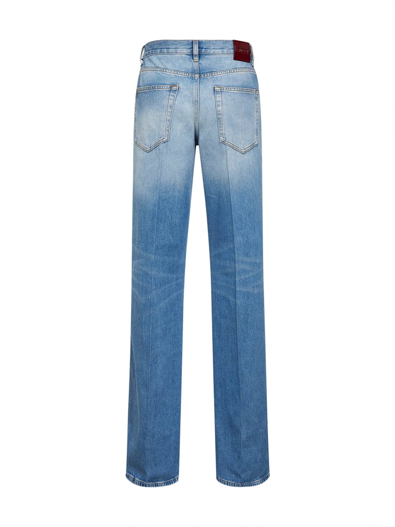 light blue flared cotton denim jeans by Selfnex