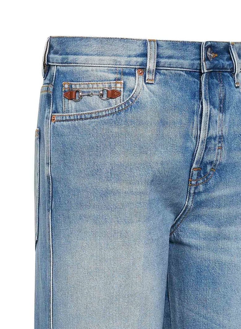 light blue flared cotton denim jeans by Selfnex