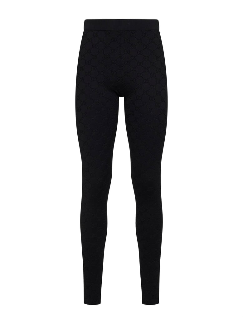 black gg jacquard stretch leggings by Selfnex
