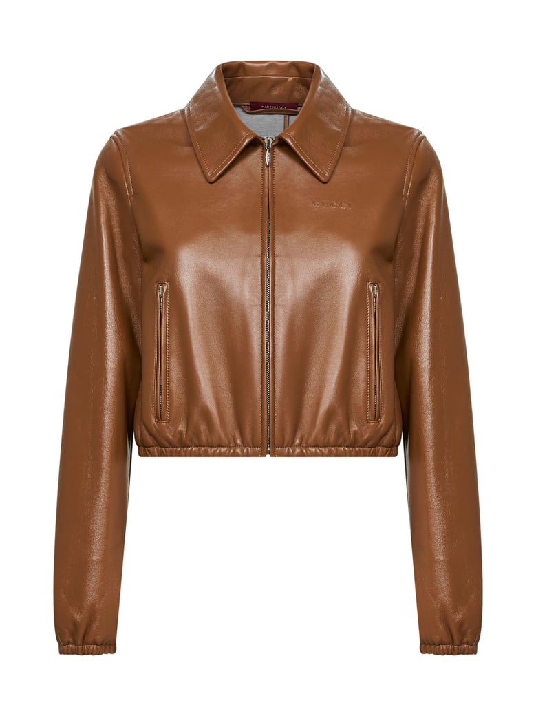honey biscuit nappa leather cropped jacket by Selfnex