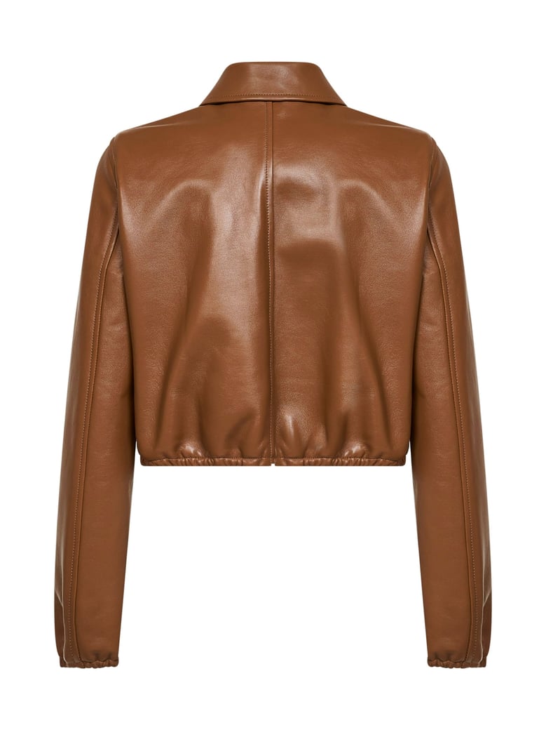honey biscuit nappa leather cropped jacket by Selfnex