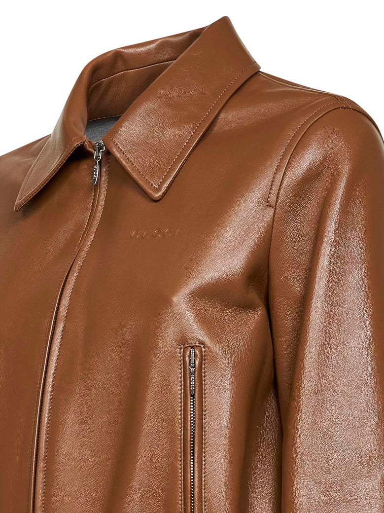 honey biscuit nappa leather cropped jacket by Selfnex