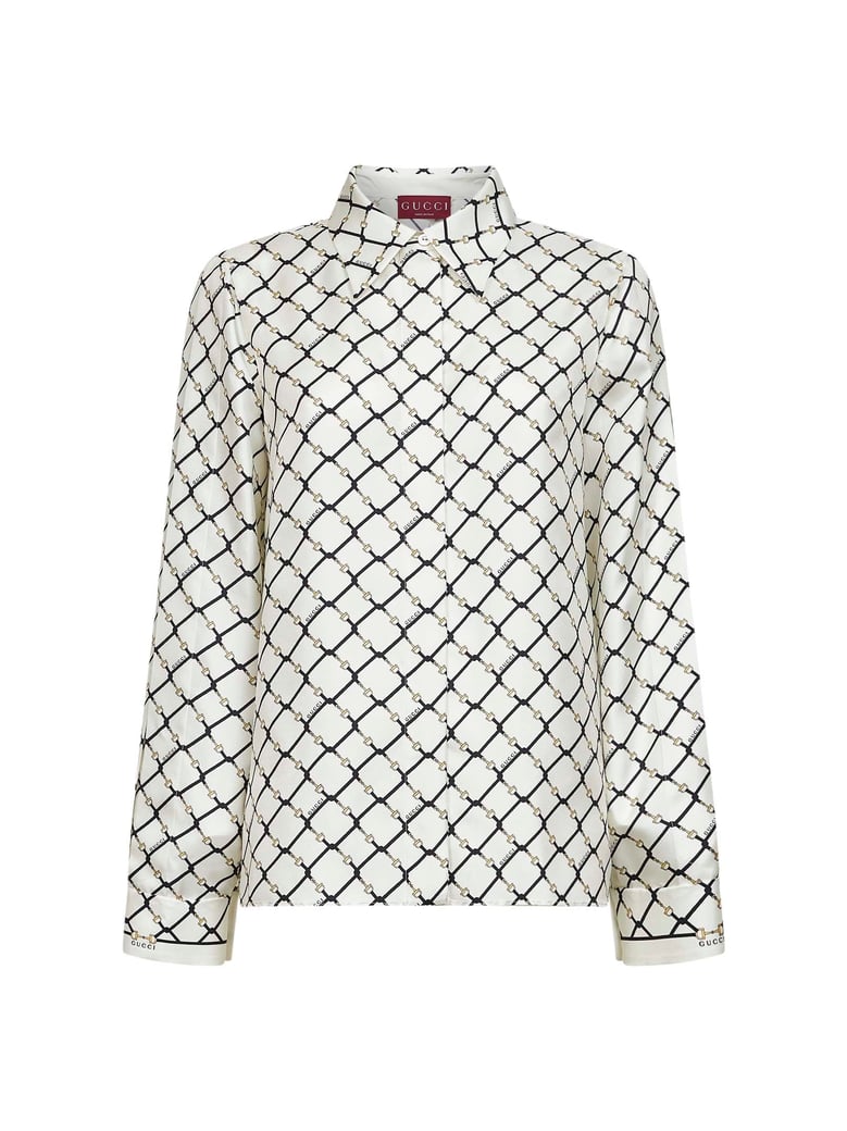 white printed silk twill shirt by Selfnex