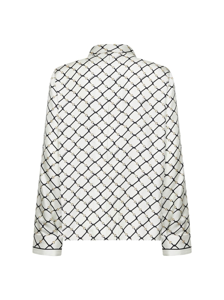 white printed silk twill shirt by Selfnex