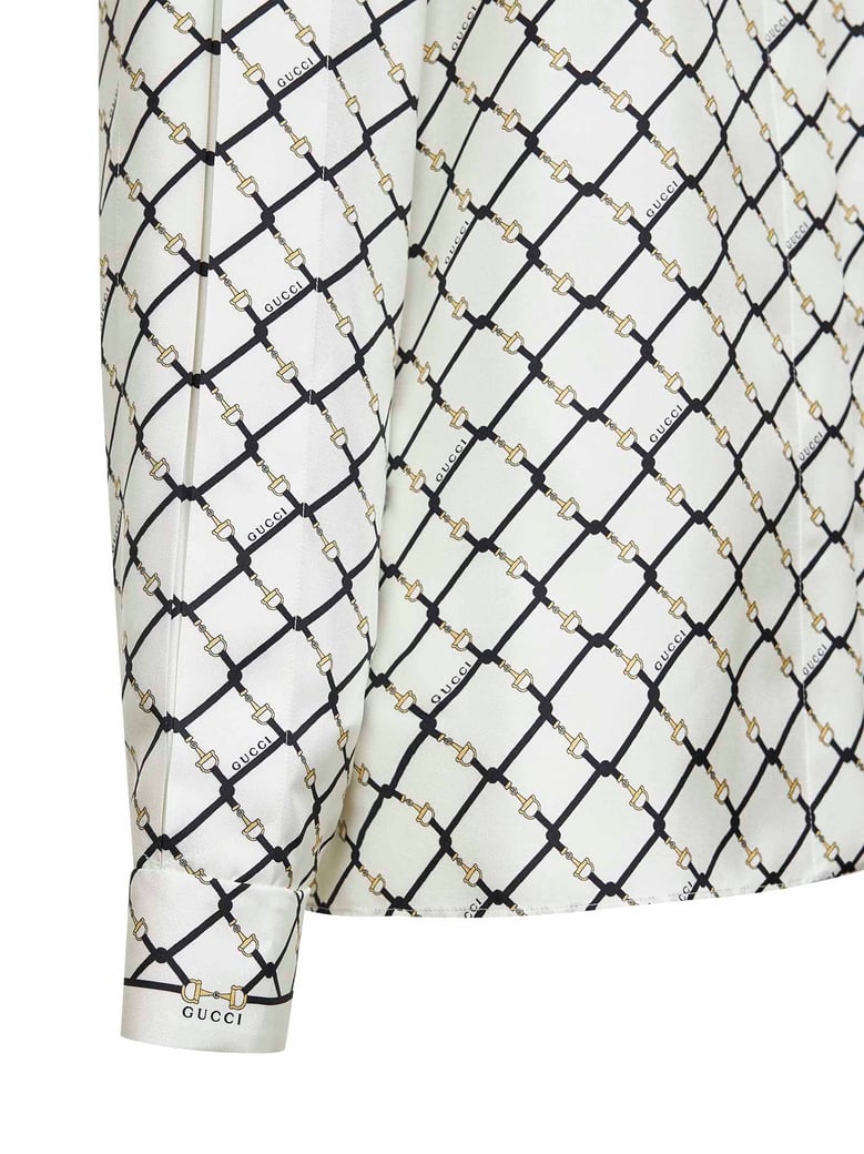 white printed silk twill shirt by Selfnex