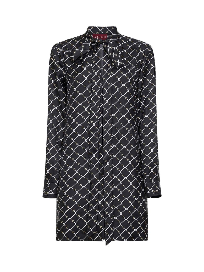 black printed silk twill mini dress by Selfnex