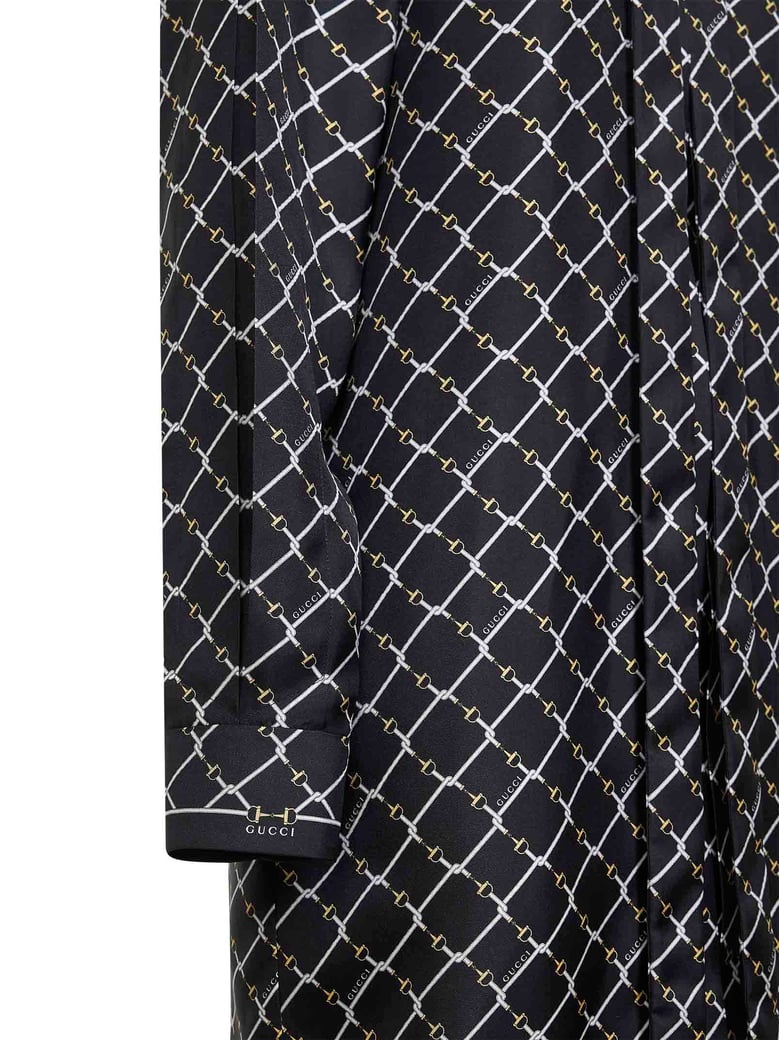 black printed silk twill mini dress by Selfnex