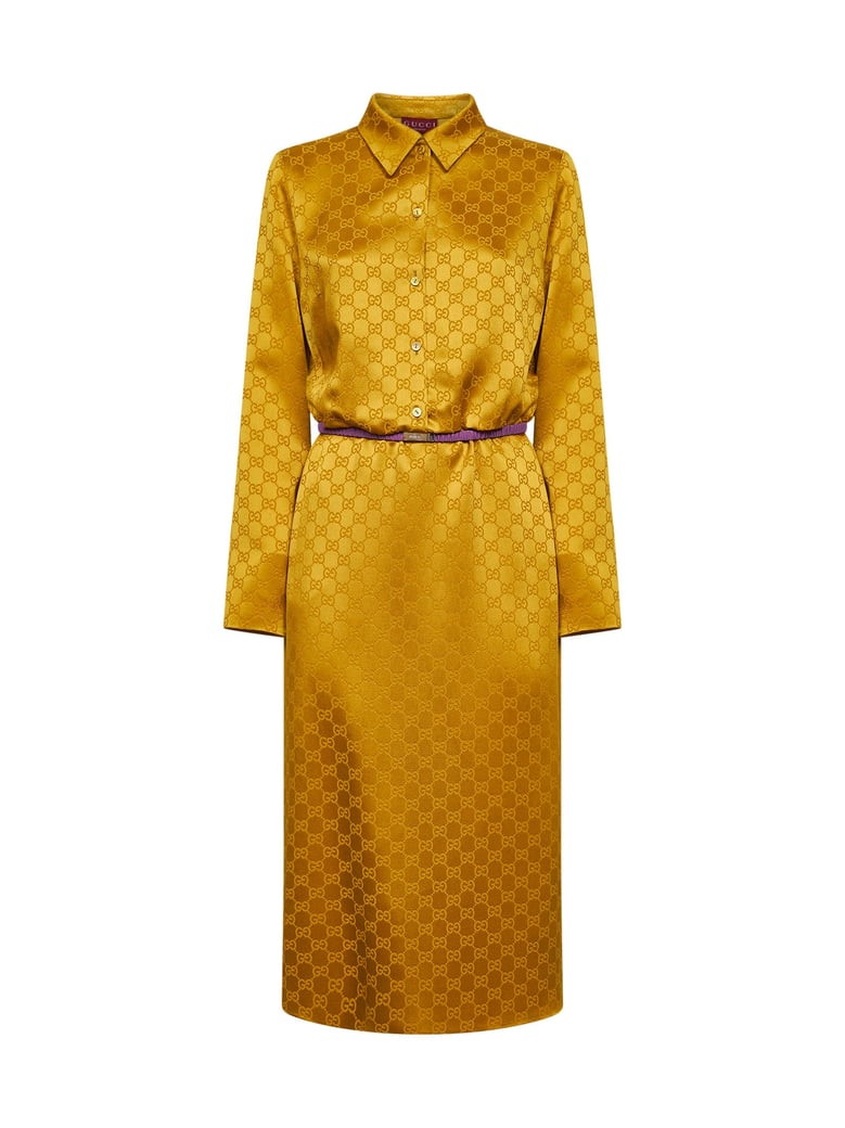 gold gg jacquard viscose midi shirt dress by Selfnex