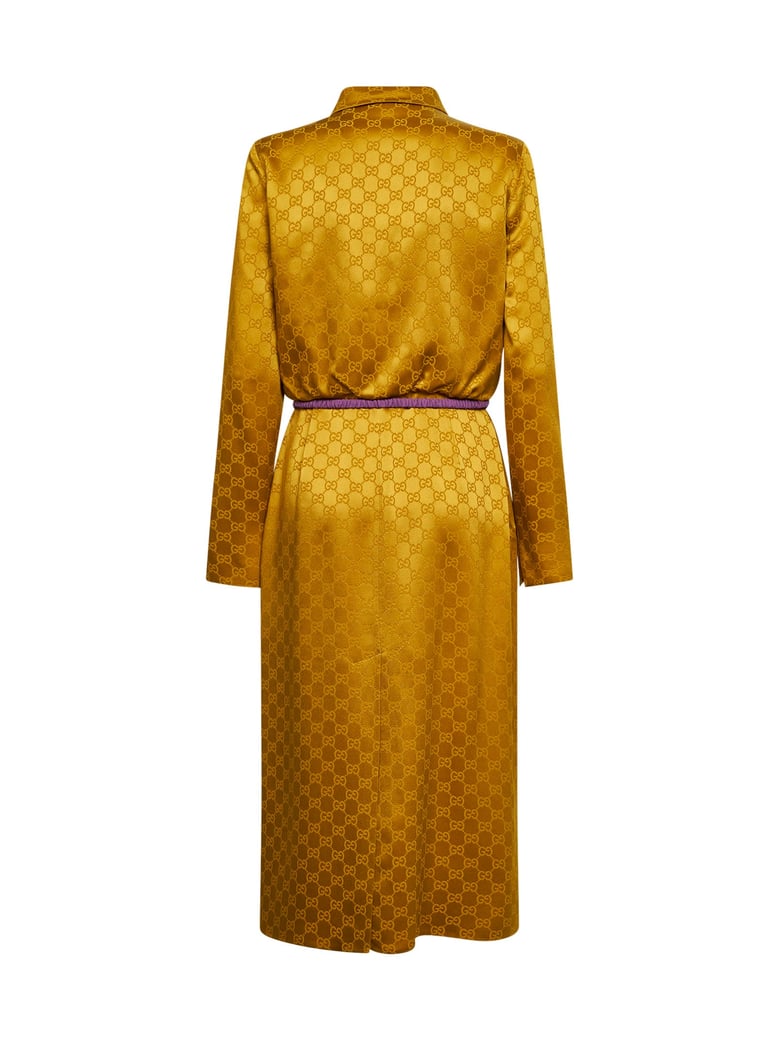 gold gg jacquard viscose midi shirt dress by Selfnex
