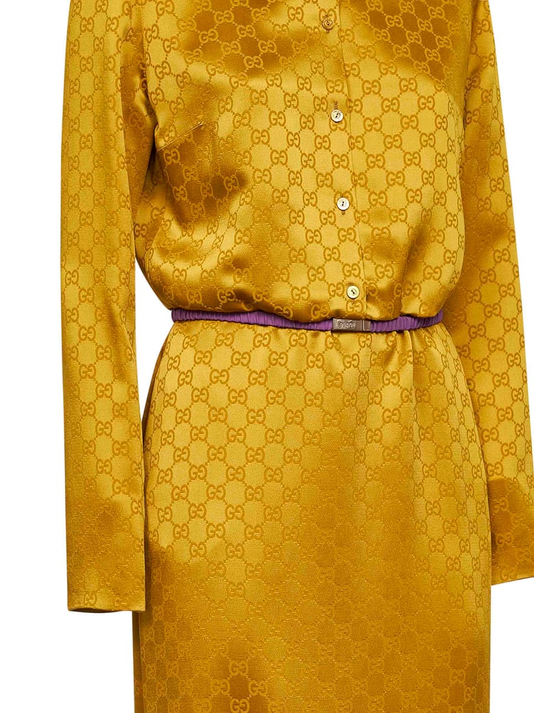 gold gg jacquard viscose midi shirt dress by Selfnex