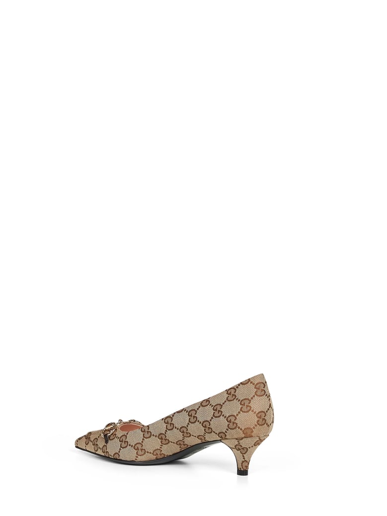 beige and dark brown gg canvas pumps by Selfnex