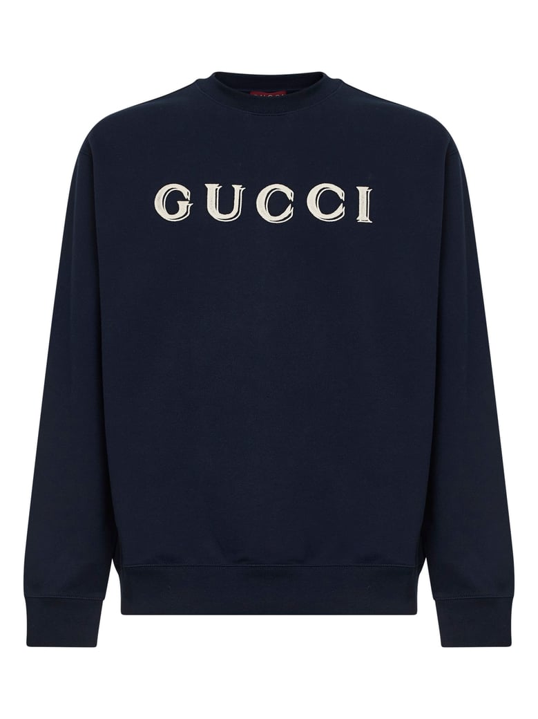 dark blue cotton jersey embroidered sweatshirt by Selfnex