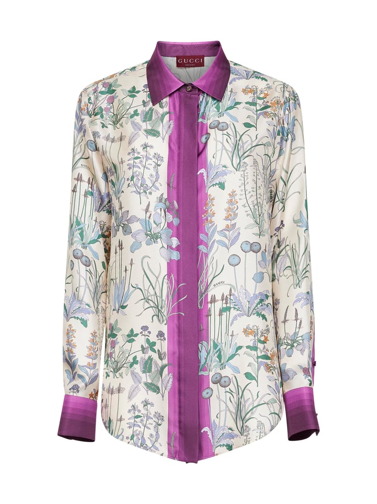 ivory printed silk twill shirt by Selfnex