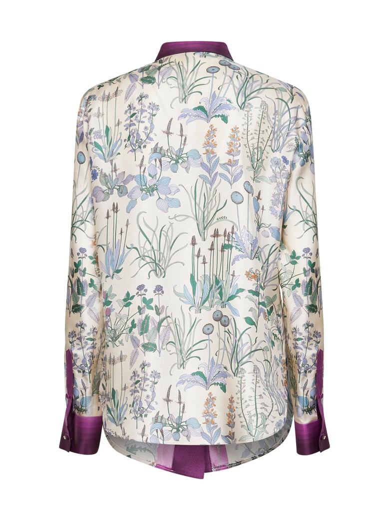 ivory printed silk twill shirt by Selfnex