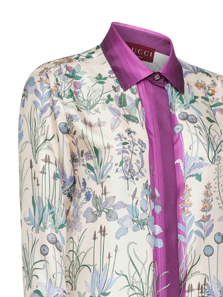 ivory printed silk twill shirt by Selfnex