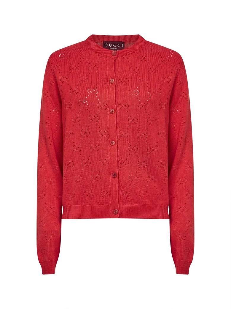 coral rose gg cotton knit cardigan by Selfnex