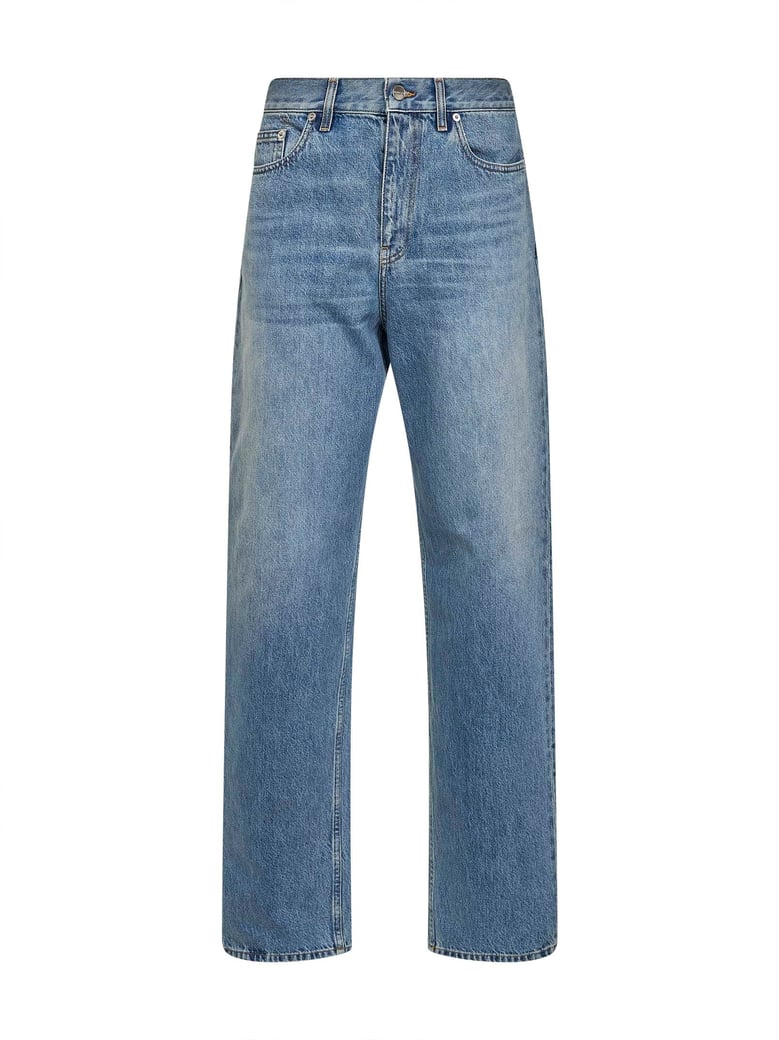 light blue cotton denim straight jeans by Selfnex