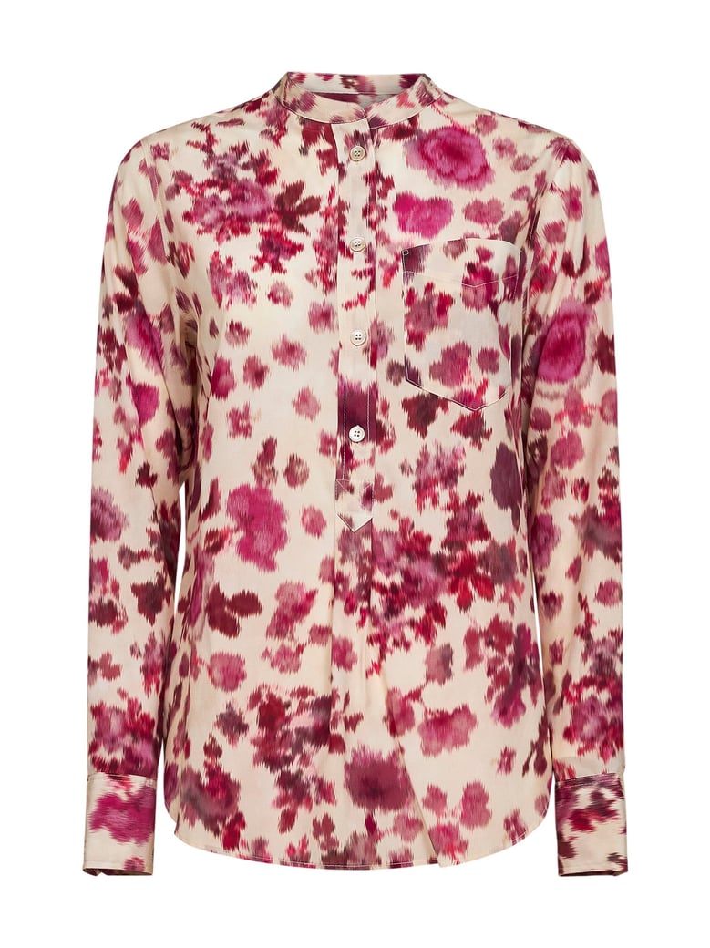 pink printed stretch silk blouse by Selfnex