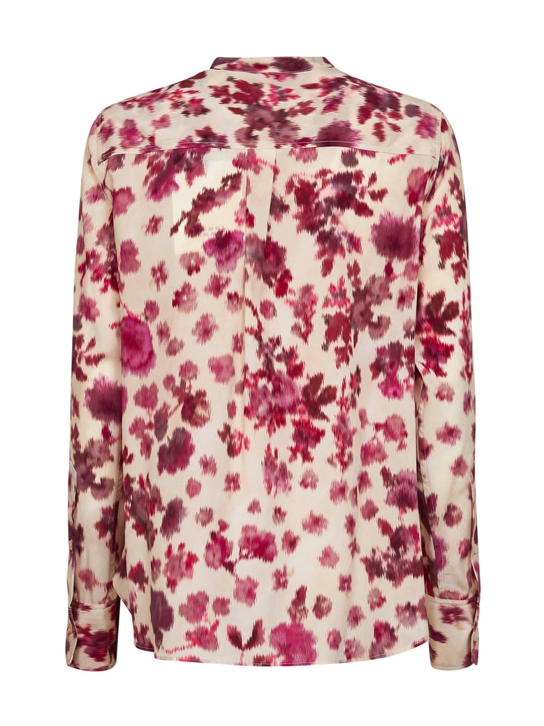 pink printed stretch silk blouse by Selfnex