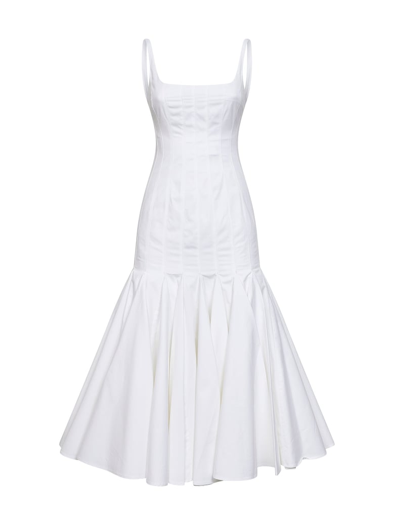 white the agave flared midi dress by Selfnex