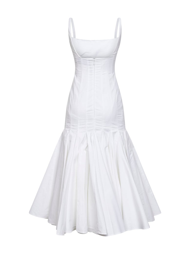 white the agave flared midi dress by Selfnex