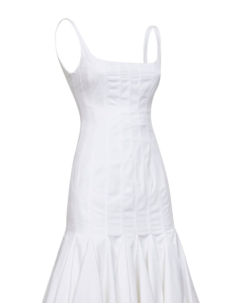 white the agave flared midi dress by Selfnex